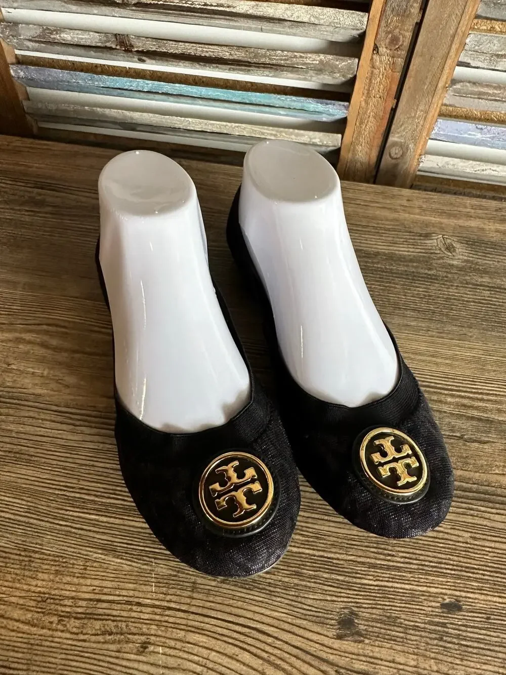 Tory Burch Caroline Ballet Flats 7.5 M Black Gray Animal Print